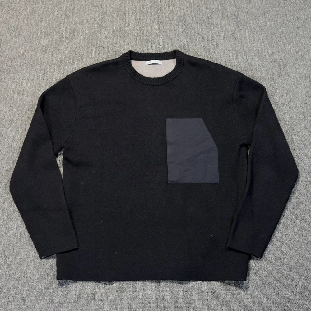 ZARA Men's Sweater‎ Large Black Knit Long Sleeve Crewneck Pullover Size Medium